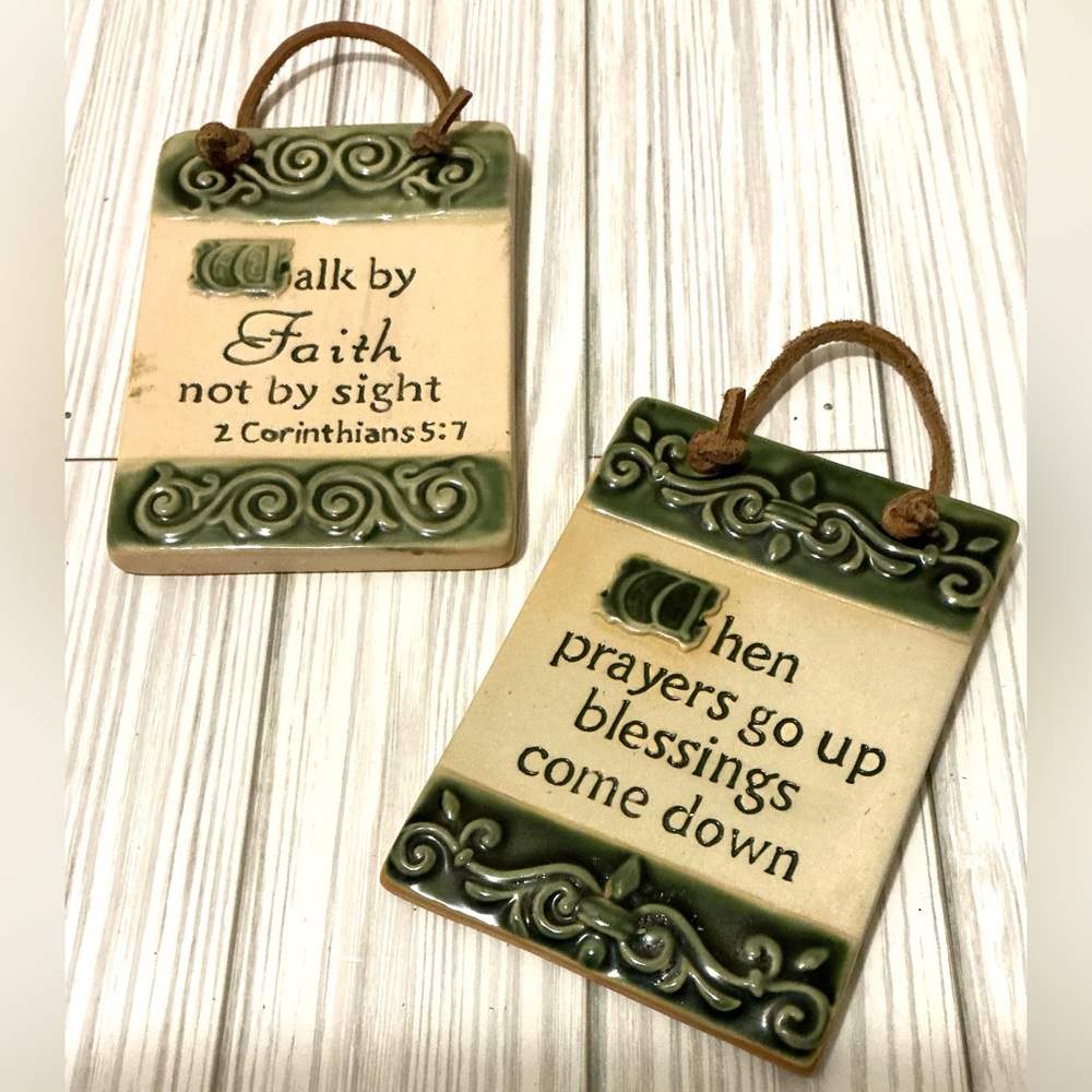Inspirational Ceramic Wall Plaques with Green Accents